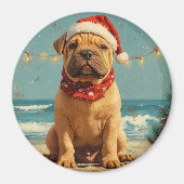シャーペイ 犬 クリスマス ヴィンテージ ビーチ マグネット (正面)