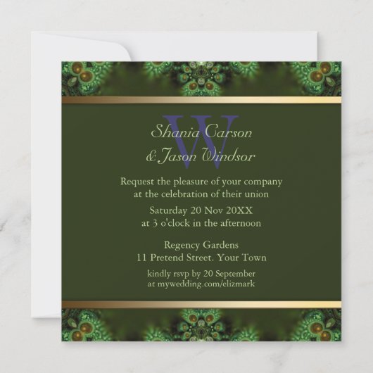 シャーマンスピリット自然グリーンモノグラム婚約 招待状 (裏面)