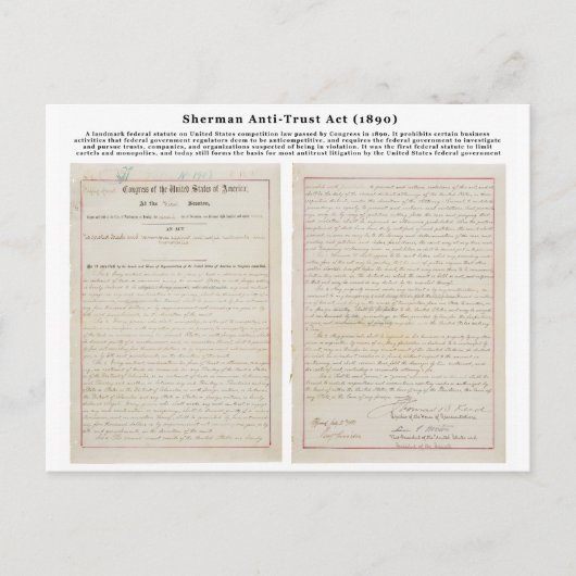 シャーマン・アンチトラスト法1890年7月2日 ポストカード (正面)