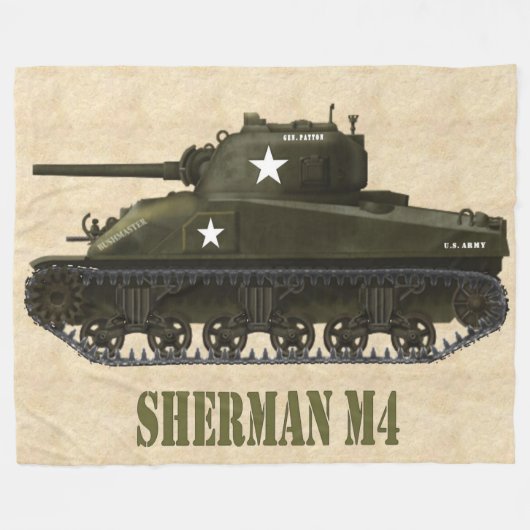 シャーマンM4 アメリカ WW2 戦車 フリースブランケット (正面(横))