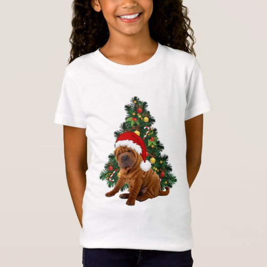 シャールペイクリスマスドッグ、クリスマスシャールペイ犬 Tシャツ (正面)