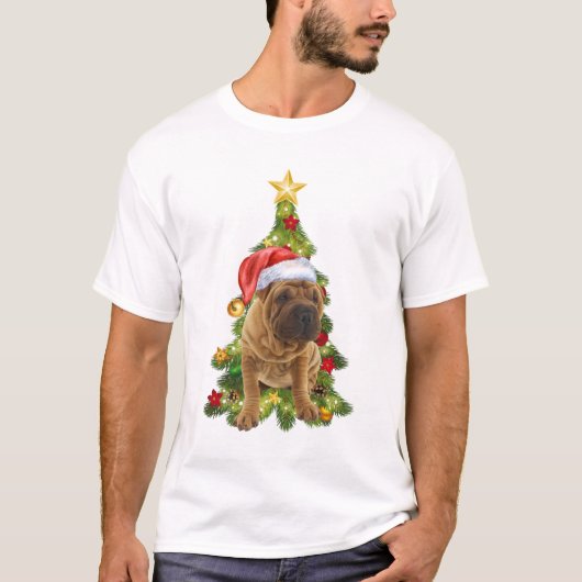シャールペイクリスマスドッグ、クリスマスシャールペイ犬 Tシャツ (正面)