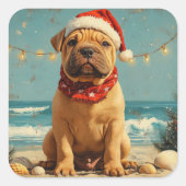 シャールペイドッグクリスマスヴィンテージビーチ スクエアシール (正面)