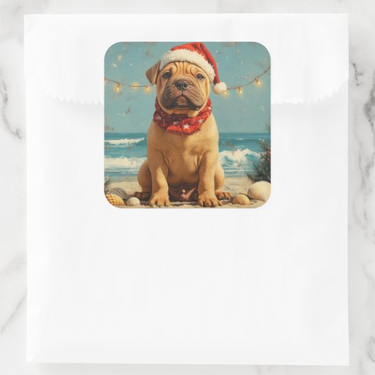 シャールペイドッグクリスマスヴィンテージビーチ スクエアシール (バッグ)