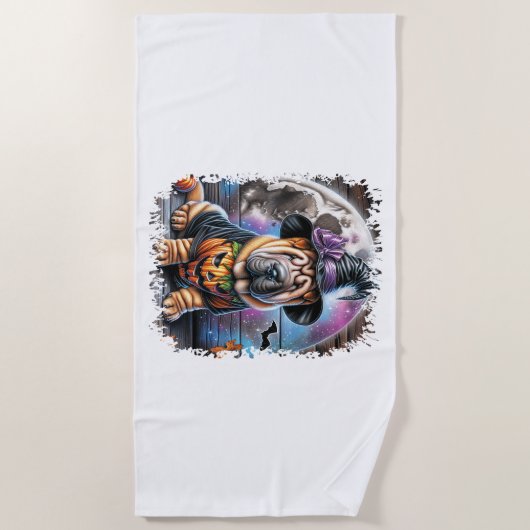 シャールペイドッグハロウィーンスクエア ビーチタオル (正面)