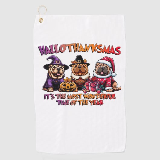 シャールペイハロウィンサンクスギビングクリスマスクラシック ゴルフタオル (正面)