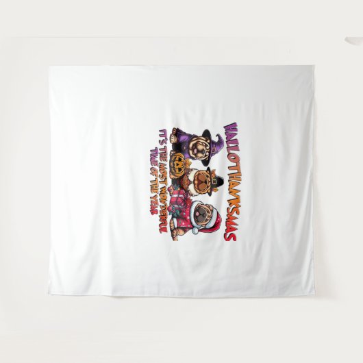 シャールペイハロウィンサンクスギビングクリスマスクラシック タペストリー (正面(横))