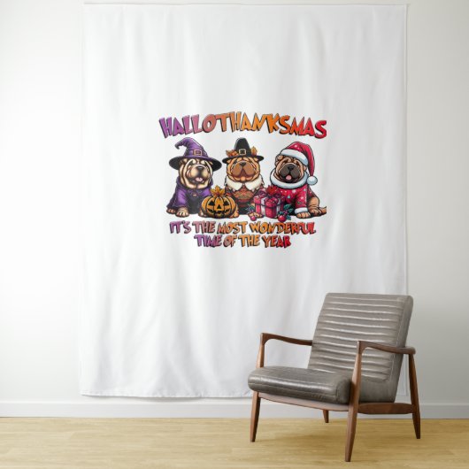 シャールペイハロウィンサンクスギビングクリスマスクラシック タペストリー (インサイチュ)