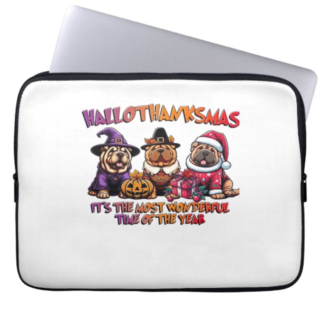 シャールペイハロウィンサンクスギビングクリスマスクラシック ラップトップスリーブ (正面)