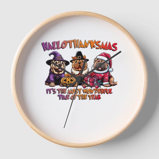 シャールペイハロウィンサンクスギビングクリスマスクラシック 壁時計 (正面)