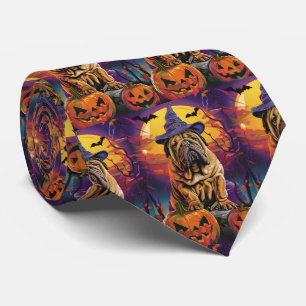 シャールペイ不気味ドッグハロウィンウィッチとカボチャ ネクタイ