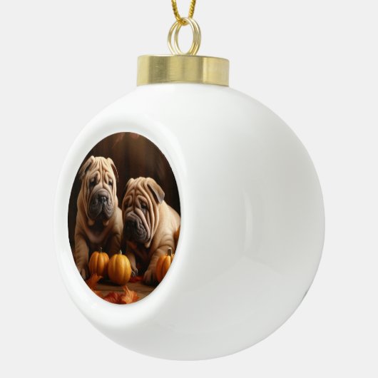 シャールペイ子犬オータムデライトカボチャ セラミックボールオーナメント (右)