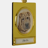 シャールペイ絵画ズ – かわいいオリジナルドッグアート金ゴールドプラ ゴールドプレートバナーオーナメント (右)