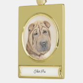 シャールペイ絵画ズ – かわいいオリジナルドッグアート金ゴールドプラ ゴールドプレートバナーオーナメント (左)