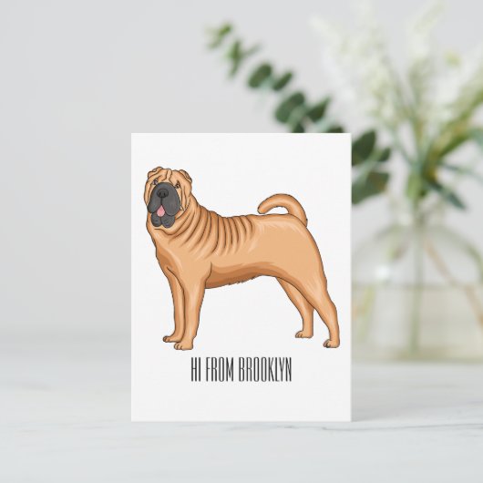 シャール中国のペイ犬の漫画イラストレーション ポストカード (スタンド正面)