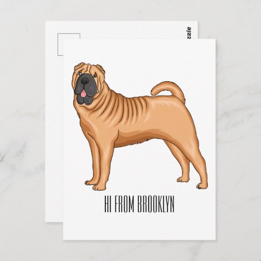 シャール中国のペイ犬の漫画イラストレーション ポストカード (正面/裏面)