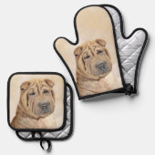 シャール絵を描ペイの子鹿しわオリジナルドッグアート 鍋つかみ&鍋敷きセット (正面/裏面)