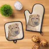 シャール絵を描ペイの子鹿しわオリジナルドッグアート 鍋つかみ&鍋敷きセット (トップダウン)