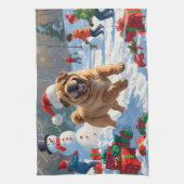 シャール走ペイの雪のクリスマスハット キッチンタオル (縦)