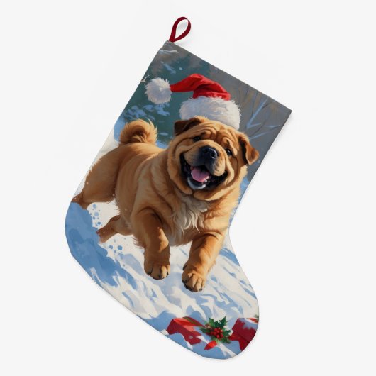 シャール走ペイの雪のクリスマスハット ラージクリスマスストッキング (正面 (吊り時))