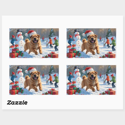 シャール走ペイの雪のクリスマスハット 長方形シール (シート)