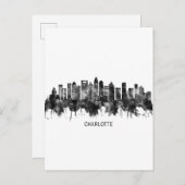 シャーロッテノースカロライナのスカイラインBW インビテーションポストカード (正面/裏面)