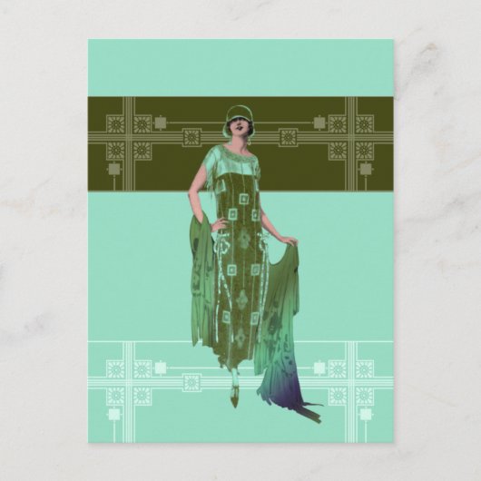 シャーロットのショール、1920年代ファッション、造幣局とオリーブ ポストカード (正面)