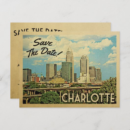 シャーロットはノースカロライナ州の日付を保存 案内ポストカード (正面/裏面)
