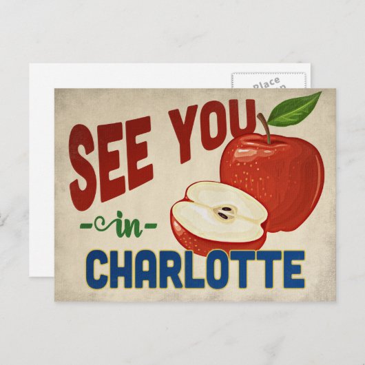 シャーロット北カロライナのリンゴ – ヴィンテージ旅行 ポストカード (正面/裏面)