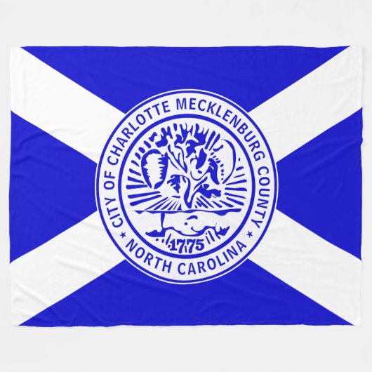 シャーロット市旗（ノースカロライナ州） フリースブランケット (正面(横))