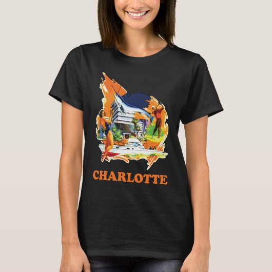 シャーロット スカイライン ミッドセンチュリー トラベル Tシャツ (正面)