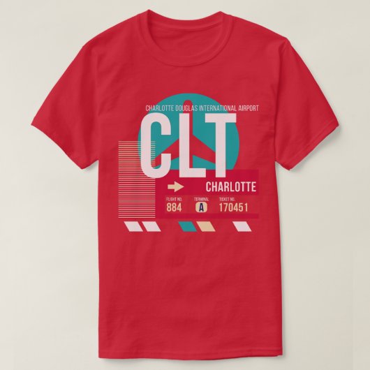 シャーロット ノースカロライナ州 CLT 空港コード 手荷物タグ Tシャツ (デザイン正面)
