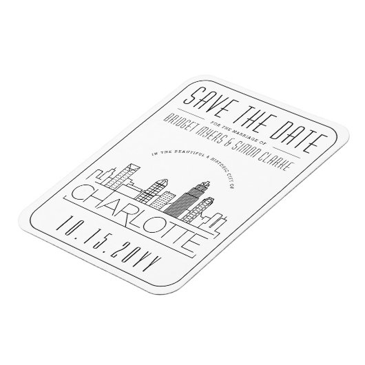 シャーロッ結婚トの様式化されたスカイライン日付を保存 マグネット (左側)