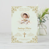 シャーロバプテスマ招待状 – 少年 – セージ&金ゴールド 招待状 (スタンド正面)
