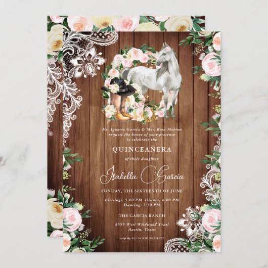 シャーロホース女性のカーボーイキンセアニラ15誕生日 招待状 (正面/裏面)