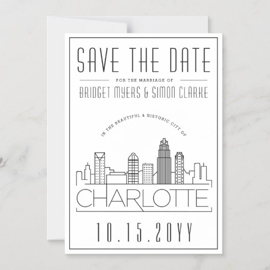 シャーロ結婚ット |スタイル設定されたスカイライン日付を保存 マグネット招待状 (正面)
