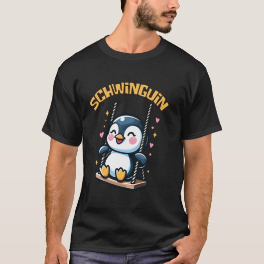 シュイングイン 幸せなペンギンのスイング遊び Tシャツ (正面)