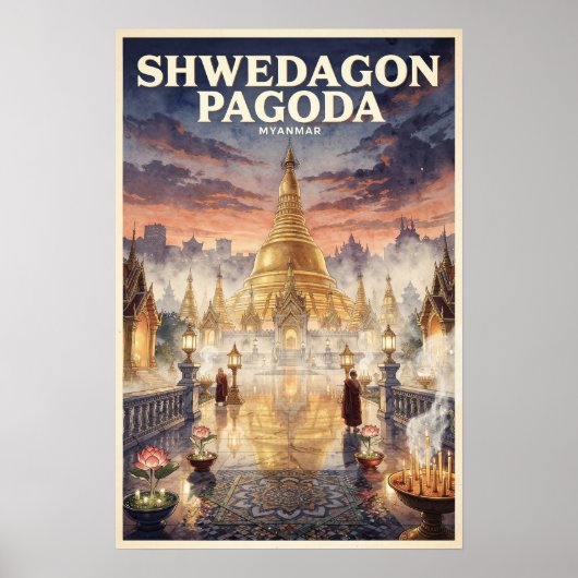 シュエダゴン・パゴダ ビンテージ旅行 ポスター (正面)