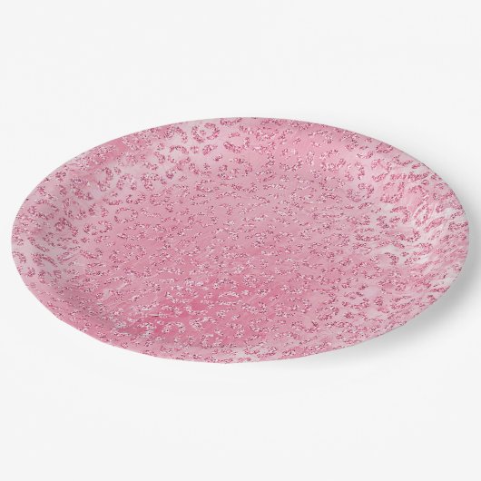 シュガーかわいらしピガーリーンクグリッターヒョウ ペーパープレート (アングル)