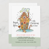 シュガーアンドスパイスジンジャーブレッドハウスデコレーション パーティー 招待状 (正面/裏面)