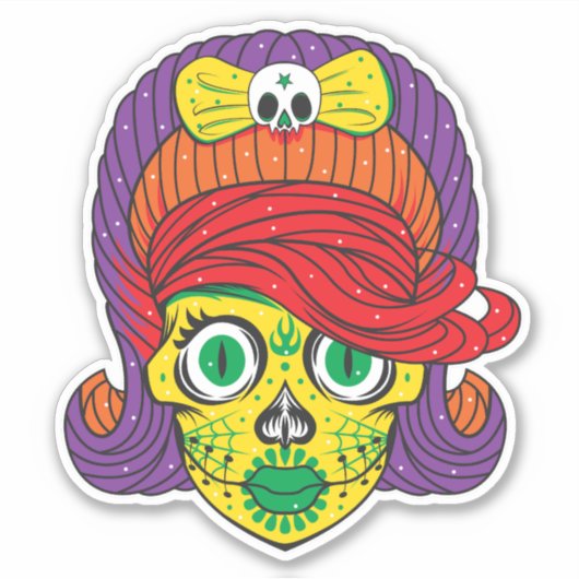 シュガーカラフルスカルイラストレーションアート シール (正面)