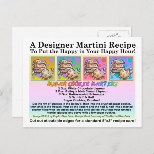 シュガークッキーマルティーニレシピカードポストカード ポストカード (正面/裏面)