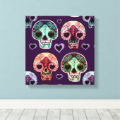 シュガーサイケデリックアートスカル キャンバスプリント (インサイチュ (ウッドフロア))