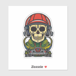シュガースカルアートとヘッドフォンとターンテーブルDJ シール