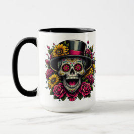 シュガースカルアート – トップハットとヒマワリCalavera マグカップ