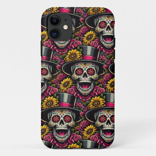 シュガースカルアート – トップハットとヒマワリCalavera Case-Mate iPhoneケース (裏面)
