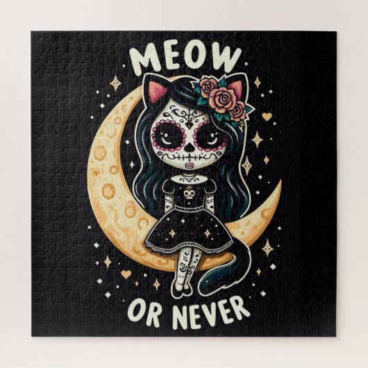 シュガースカルアート – 月猫ガール – ニャーとネバー ジグソーパズル (縦)