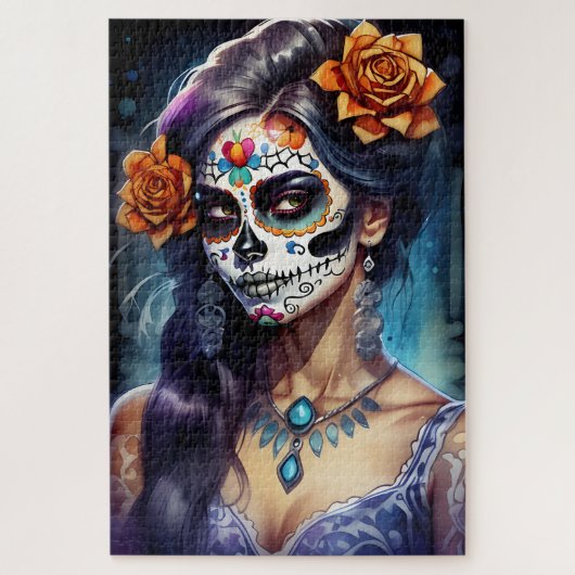 シュガースカルアート – 顔のフェスティバル ジグソーパズル (縦)