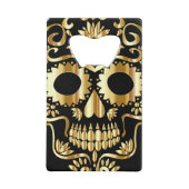 シュガースカルアート、Day of the Dead Black and金ゴールド クレジットカード栓抜き (正面)