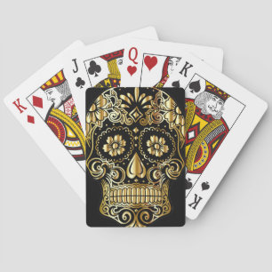 シュガースカルアート、Day of the Dead Black and金ゴールド トランプ